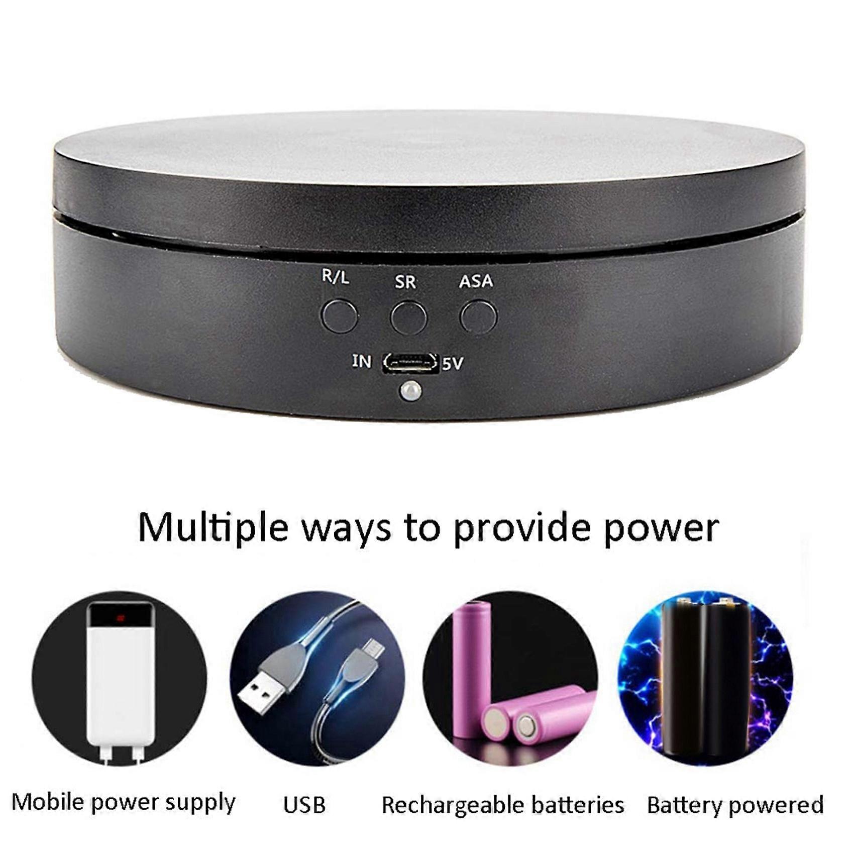 2X Black Rechargeable Turntable Display Stand, 360 Degree Rotation Speed/Angle Adjustable