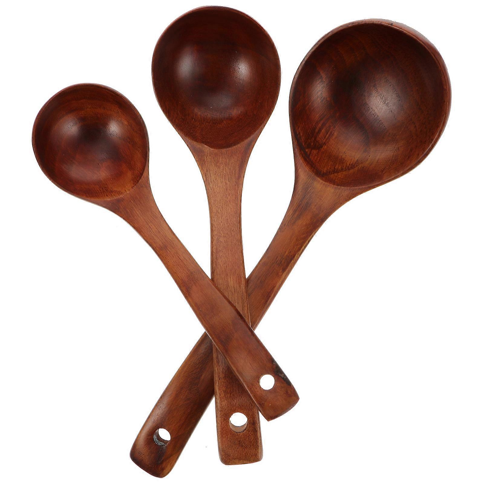 Wooden Soup Spoons for Home Long Handle Function 3Pcs Assorted