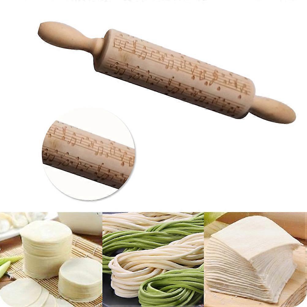 Patterned Rolling Pin Bamboo Pastry Making Bakery Use Cylindrical Beige 35x4.5x4.5cm Baking 1Set
