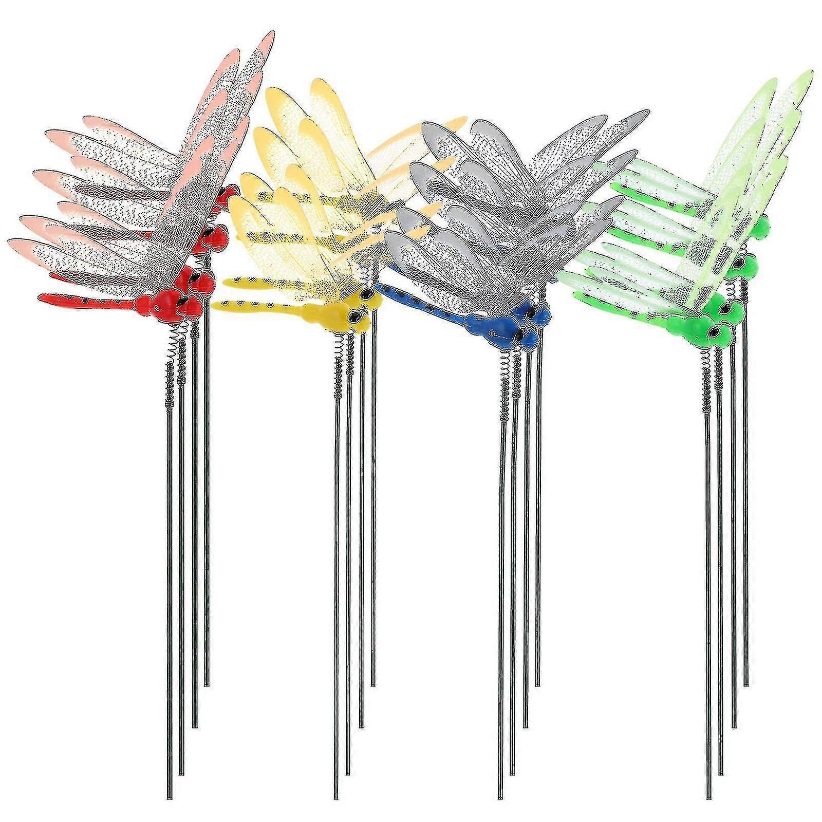 30pcs Simulation Dragonfly Stakes 3d Dragonfly Stick Decoration Random Color