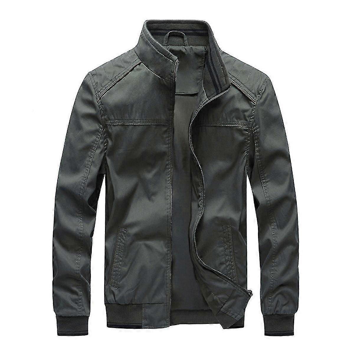 Mens Zipper Casual Solid Stand Collar Outerwear