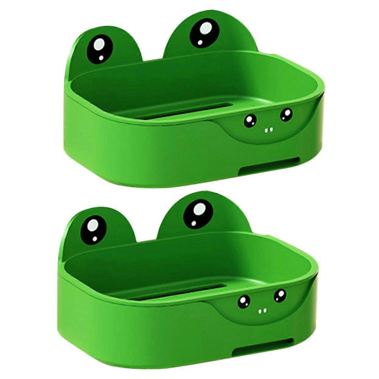 2pcs Frog Wall Mounted Soap Dish with Adhesive Self Draining Rustproof PP Holder for Bathroom Kitchen