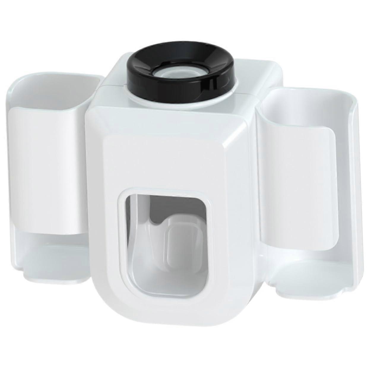 Wall Mounted Toothbrush Holder with Cup and Automatic Toothpaste Dispenser for Bathroom Storage