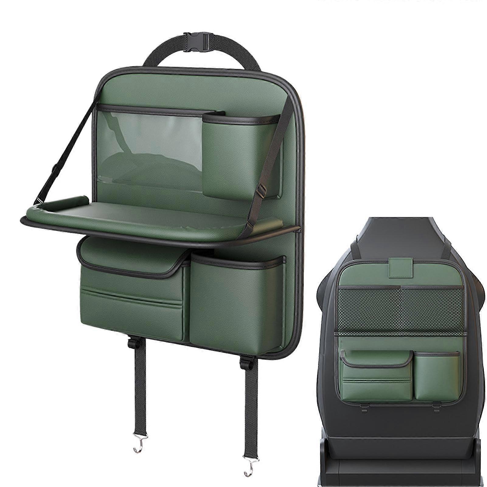Car Backseat Organizer with Foldable Table Tray, Waterproof PU Leather, MultiPocket Storage, Universal Fit Green