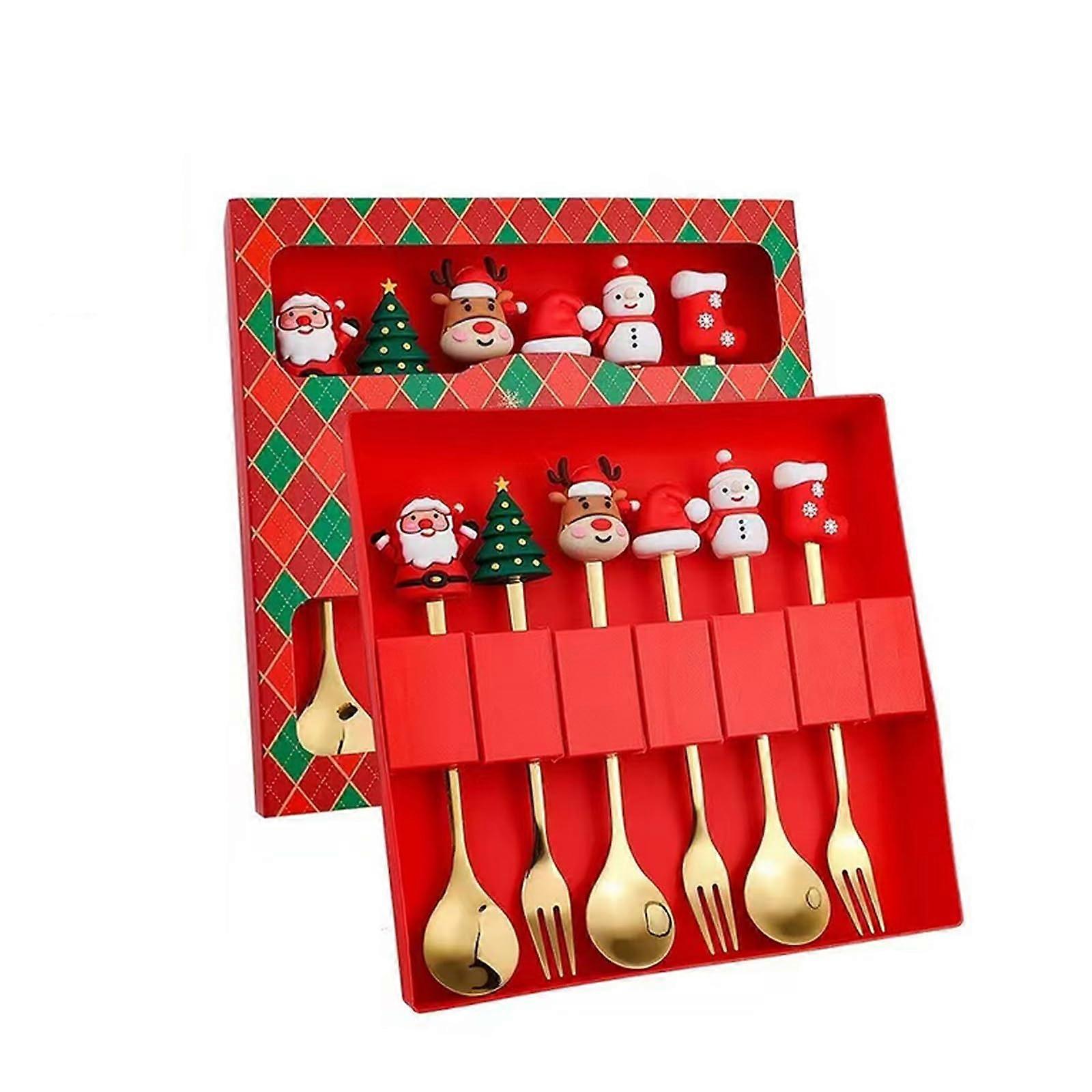 Fruit Fork Set with Ceramic Handle, Stainless Steel Dessert Fork for Parties Christmas Dinner Red