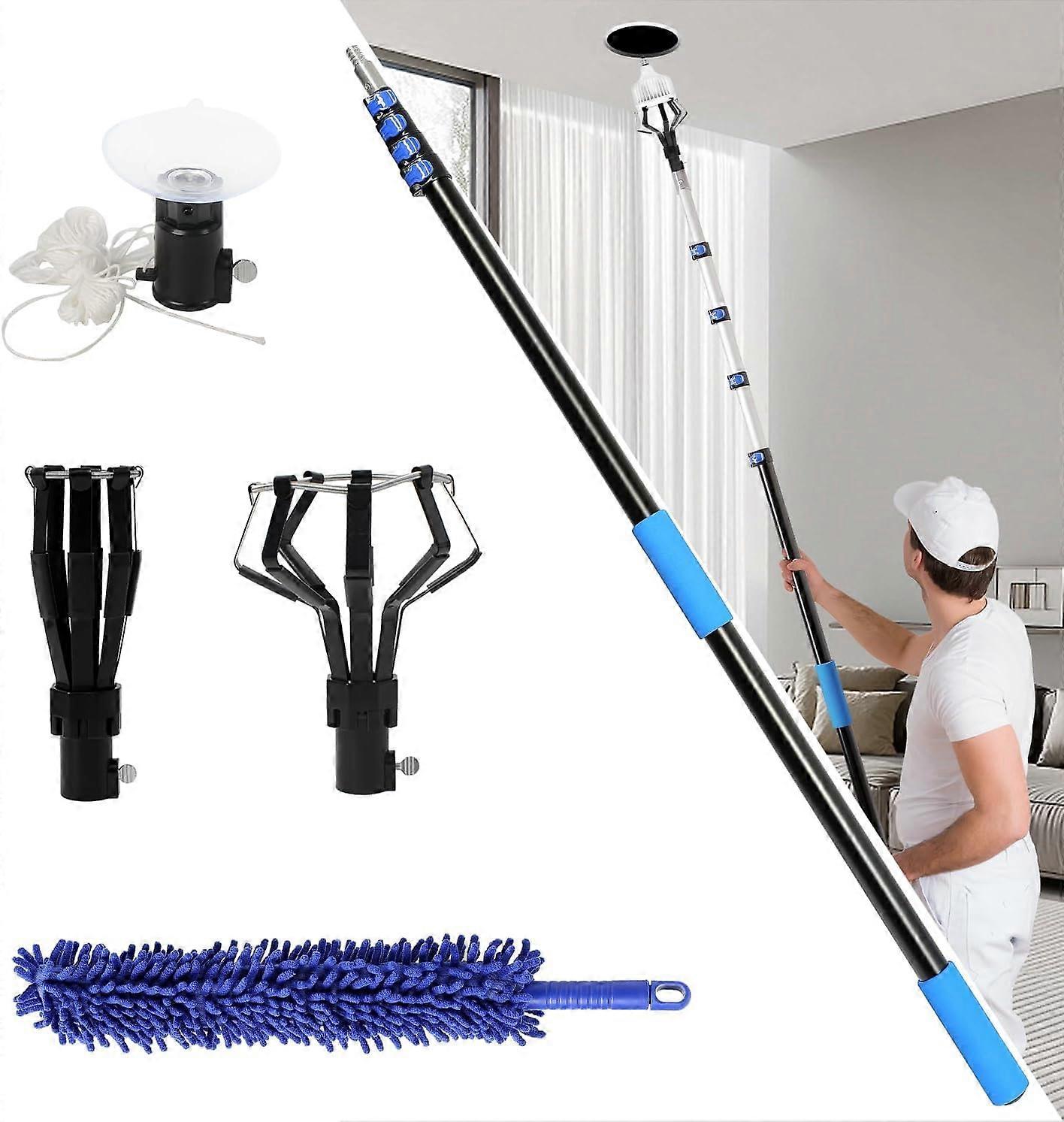 26FT Telescoping Light Bulb Changer Pole for  Ceilings with Suction Cup and Basket