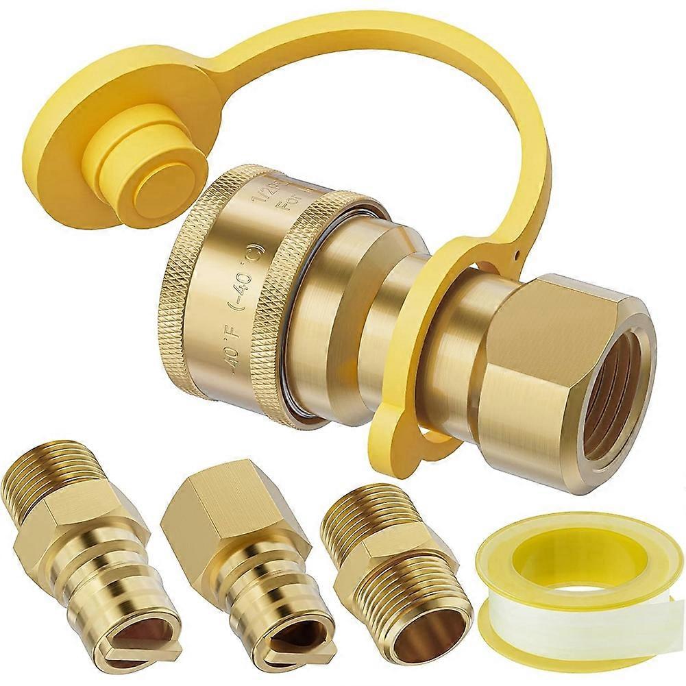 1/2 Inch Natural Gas Quick Connect Fitting Set, Propane Quick Connect Fittings, 4 Pcs Solid Brass Kit