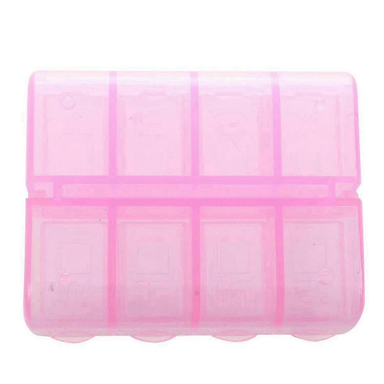 Pink plastic rectangular eight-compartment pillbox