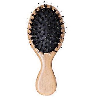 Mini Wooden Hair Brush and Comb with Air Cushion, Smooth Massage Teeth for All Hair Types, 13.9x5.8cm