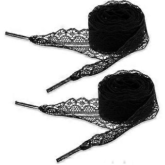 2 paires de lacets pour baskets, 2,5 cm de large, lacets noirs fantaisie pour femmes, 120 cm de long, style ajouré.