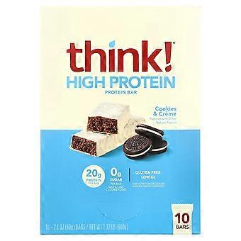 Think !, High Protein Bars, Cookies & Cream, 10 Bars, 2.1 oz (60 g) Each
