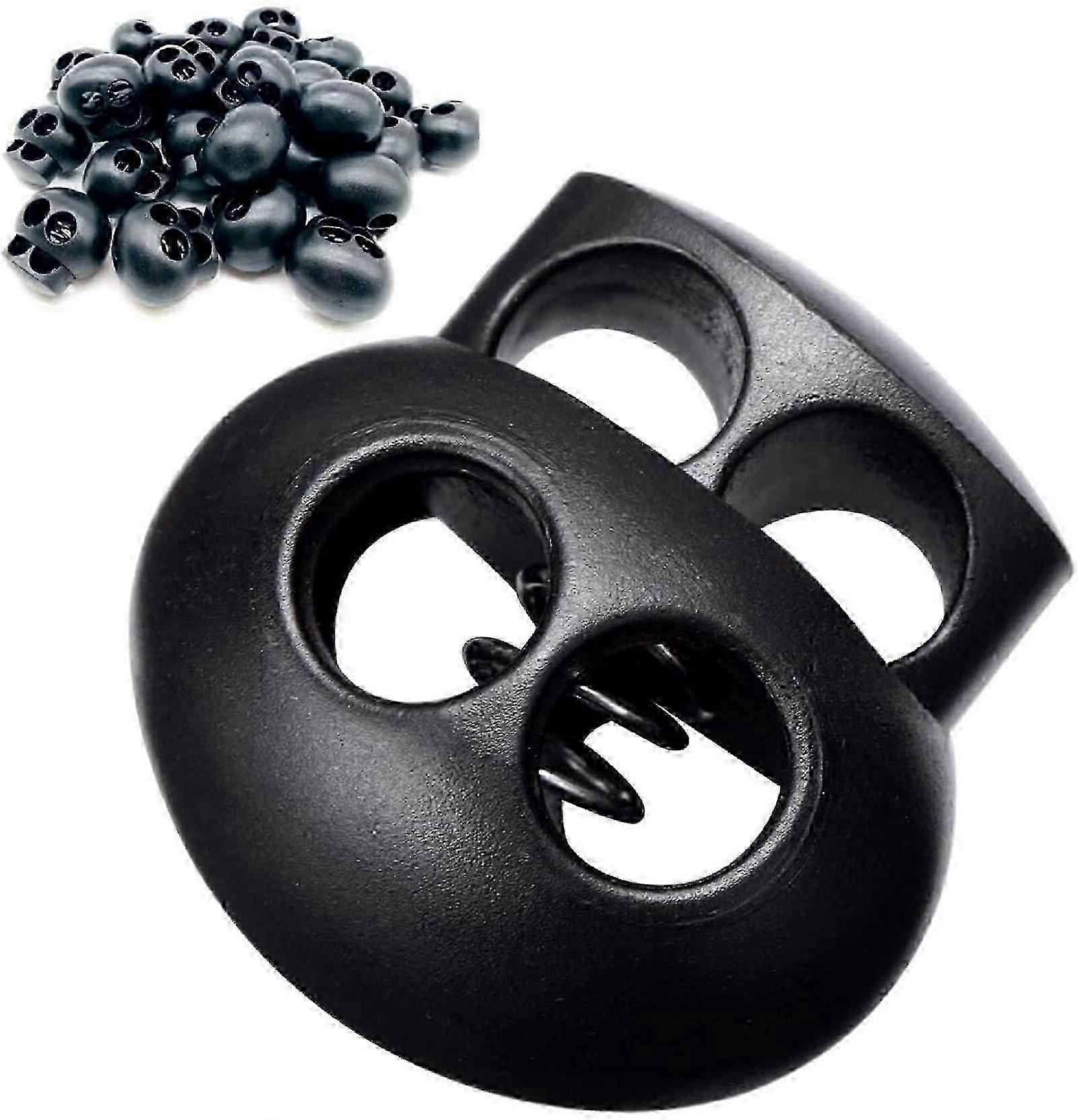 SHVY-40 Pack Plastic Double Hole Spring Oval Backpack Drawstring Locks Black