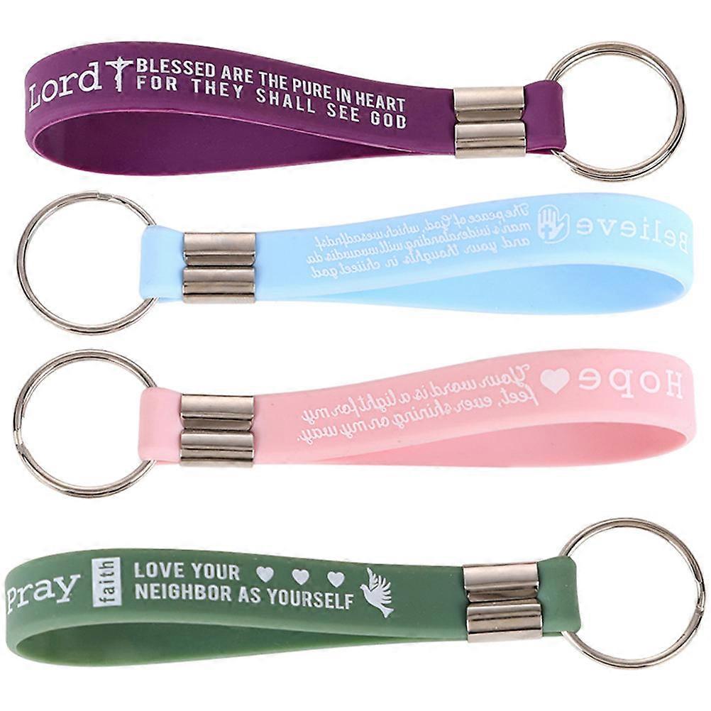 Silicone Bible Keychains for Decoration with Scriptures 4Pcs Key Rings
