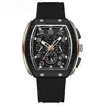 OFNS Men's Luxury Chronograph Watch - Black Silicone Strap, Gold Accents, Square Dial with Date - Stylish & Durable Timepiece for Fashion & Sport
