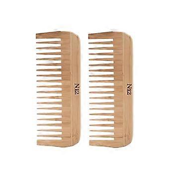 12 Set of 2 Handmade atural Bamboo Wooden Wide Tooth Comb - Eco-Friendly Anti-Frizz Detangler Combs for Straight, Wavy, Curly Hair of Women, Men