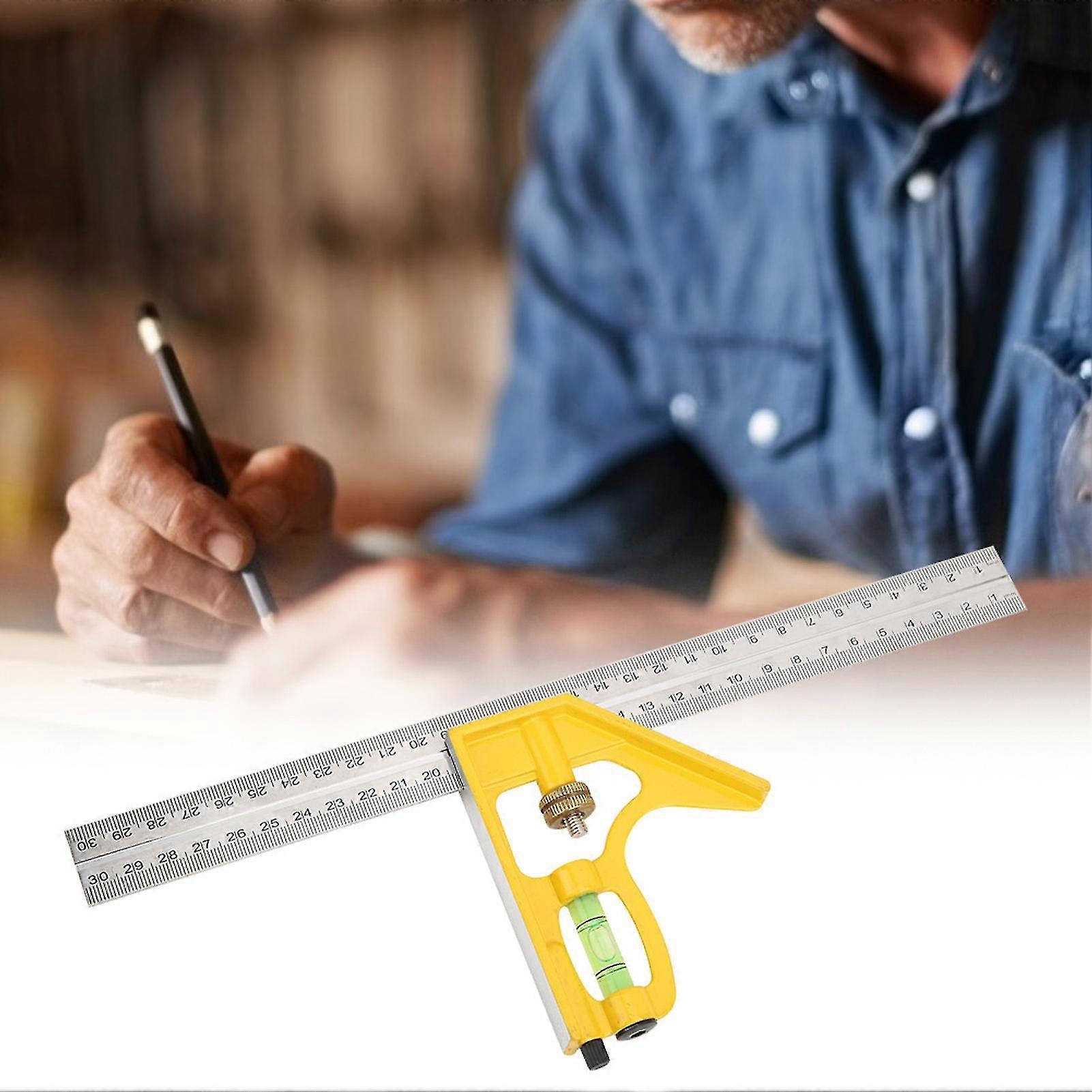 300MM Adjustable Multi Function Right Angle Combination Square 45°/90° Measuring Ruler with Level