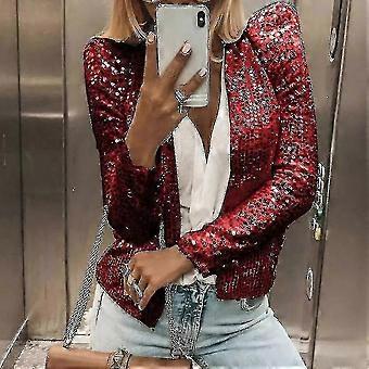 Black Friday Women's Cardigan Long Sleeve Shiny Sequin Coat Open Front Casual Female Jacket 26-27