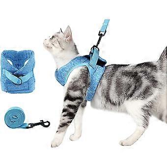 Sky Blue, Size SAnti-Escape Cat Harness and Leash Set, Adjustable and Padded with Running Padding, Comfortable Outdoor Jacket for Kitten, Puppy, Rabbi