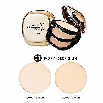 Dual-Layer Powder Foundation, Collagen Infused Makeup Compact with Mirror Lid, Two-Color Concealer Powder for Flawless Coverage
