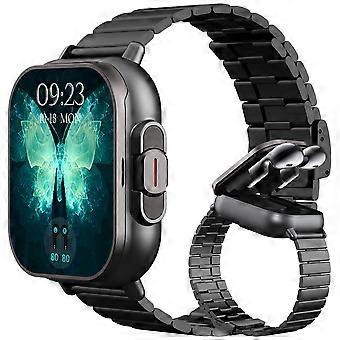 Smart Watch with Earbuds Bluetooth Call Heart Rate Blood Pressure Sleep Tracker 2.01' Black Steel