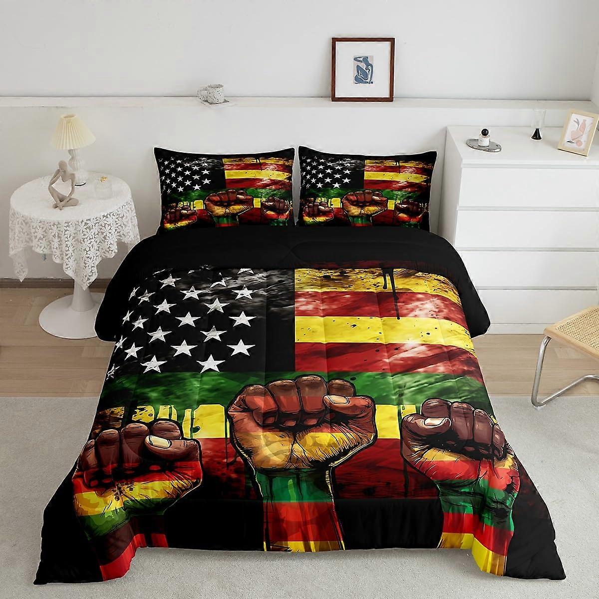 Queen Comforter Set Soft Microfiber Bedding Queen Size American Flag Juneteenth Theme Retro Multicolor Design