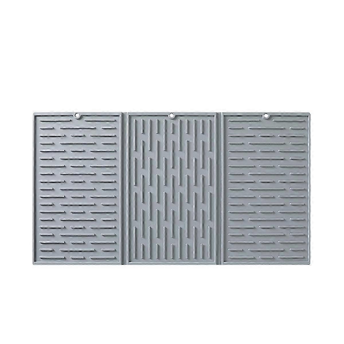 Grey Foldable Tri-Fold Tableware Drying Mat Silicone Draining Mat compatible with Kitchen Counters