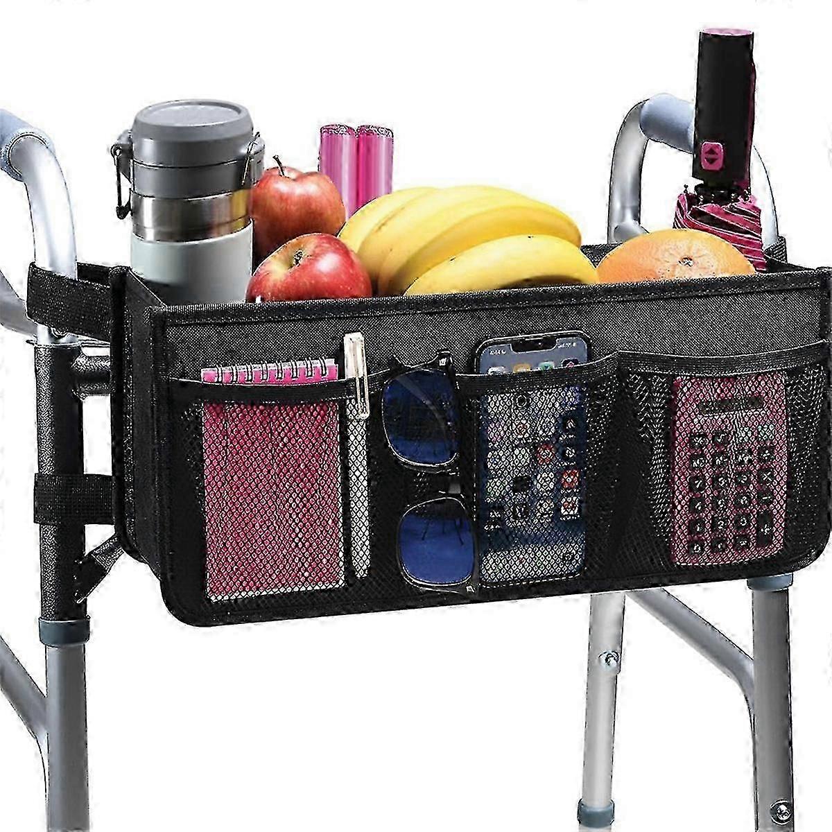 Large Capacity Walker Basket With Mesh Pockets