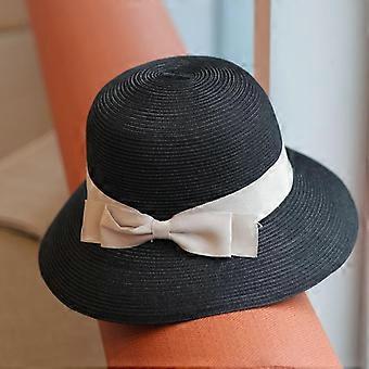 Gentle temperament bow summer wide brim basin hat elegant beach vacation travel sun protection bucket hat women
