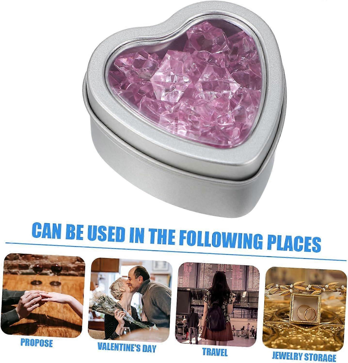 Silver Tin Boxes 12 Pcs Heart Shaped with Window Lid