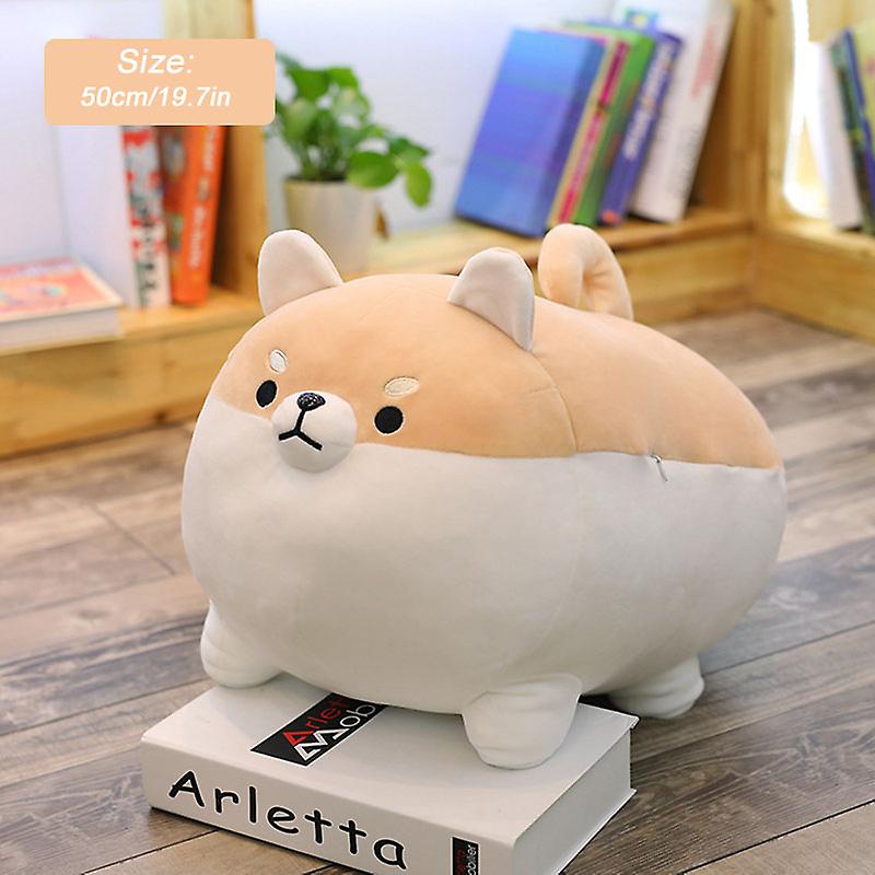 Adorable Fat Shiba Inu Dog Figure Pillow Cylindrical Cartoon Corgi Animal Plush Doll Super Soft Bedside Couch Cushion 50cm Brown New