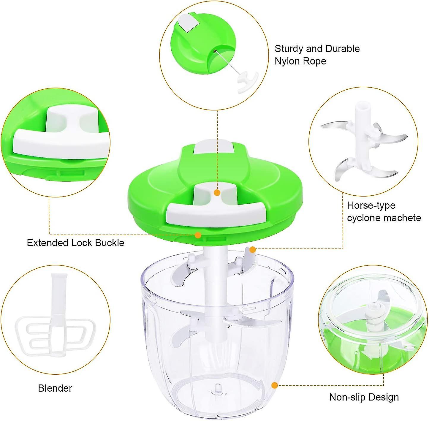 Løgskærer med kabeltræk, 900 ml løghakker FoodProcessor Vegetabilsk Cutter Multi Chopper Løg Chopper Manual Rustfrit Stål Universal Chopper