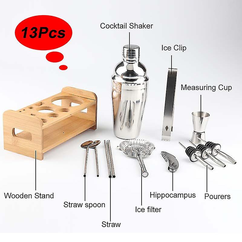 13pcs Cocktail Shaker Maker Mixer Martini Spirits Bar Strainer Bartender + Stand