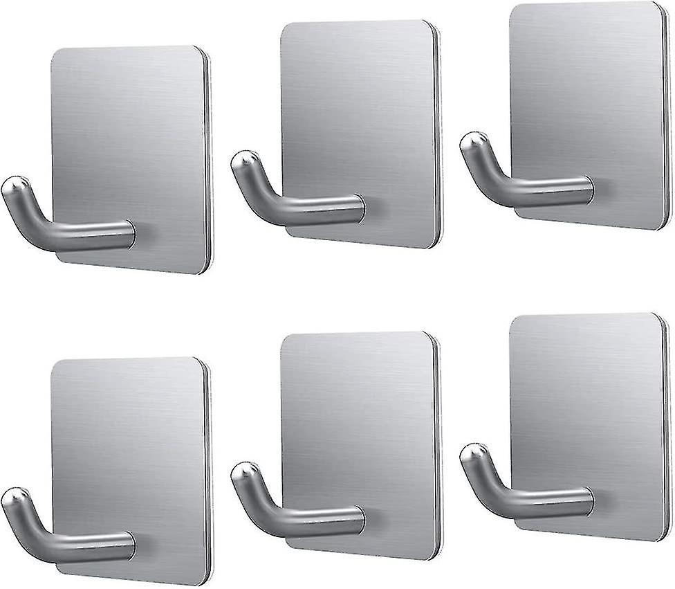 6 Pack Stainless Steel Door Hooks Rustproof Waterproof Sticky Hooks