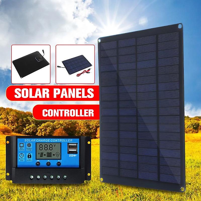 20w 12v 18v Solar Panel With Battery Clip And 20a Solar Car Charger Controller Waterproof Solar Cells For Outdoor Camping Hiking