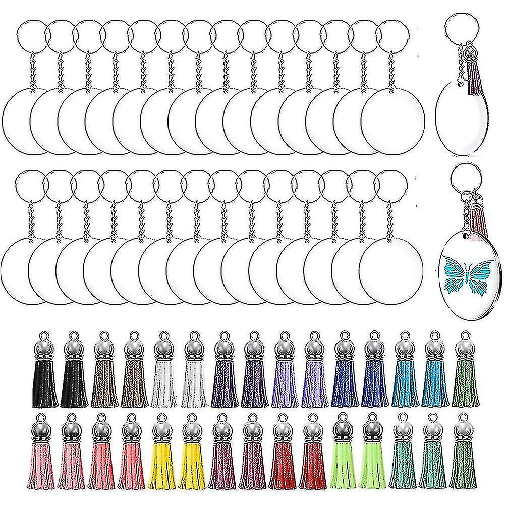 Acrylic Keychain Blanks Clear Round Keychain Acrylic Circle Blank Ornaments Set For Vinyl Crafting