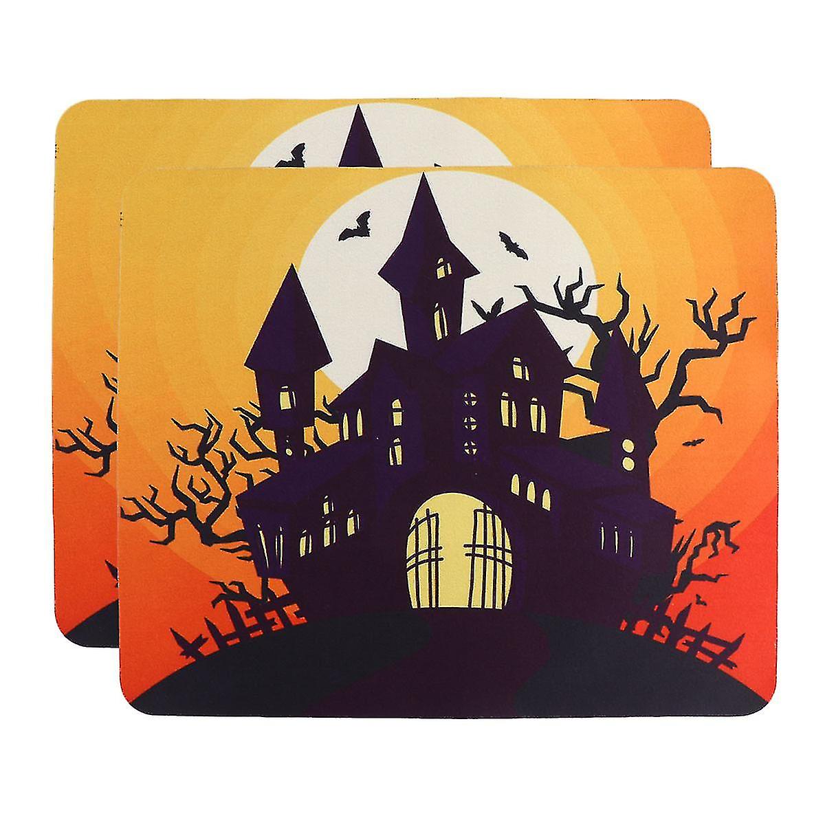 2 Pcs Halloween Castle Pattern Mouse Mat Computer Pad Laptop Mouse Mat