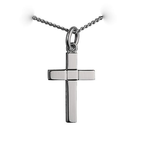 Silver 20x13mm engine turned centre square solid block Cross with a curb Chain 24 inches