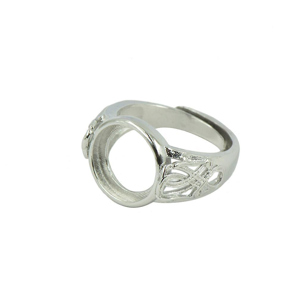 Silver Brass 12mm Round Bezel Adjustable Flower Ring Blank Bases Setting