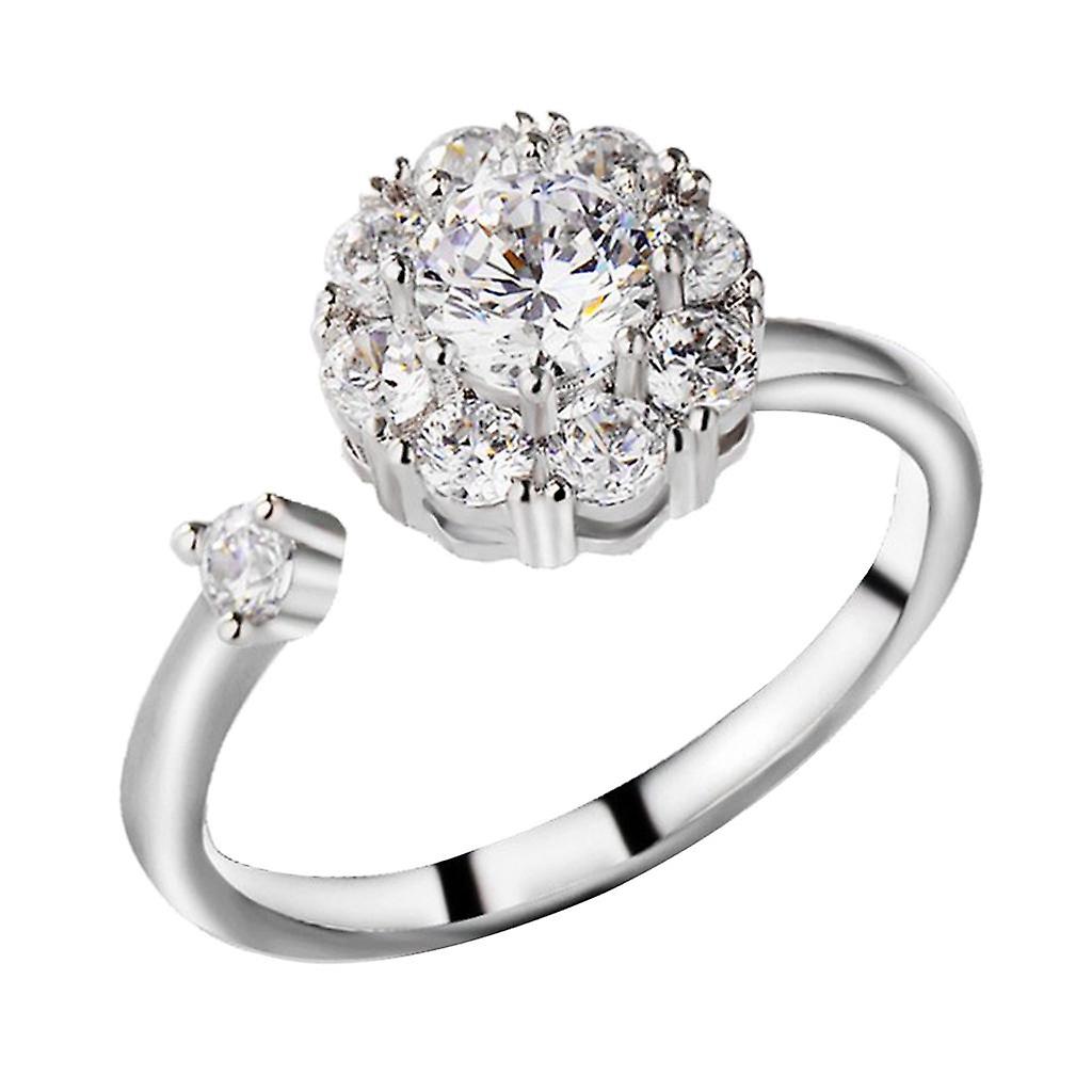 Womens Rotating Engagement Wedding Cubic Zirconia Ring Open Adjustable Ring