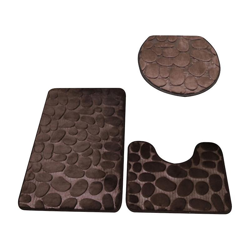 1 Set Cobblestone Pattern Toilet Lid Cover Super Soft Polyester Foldable Anti-skid Bath Mat for Home