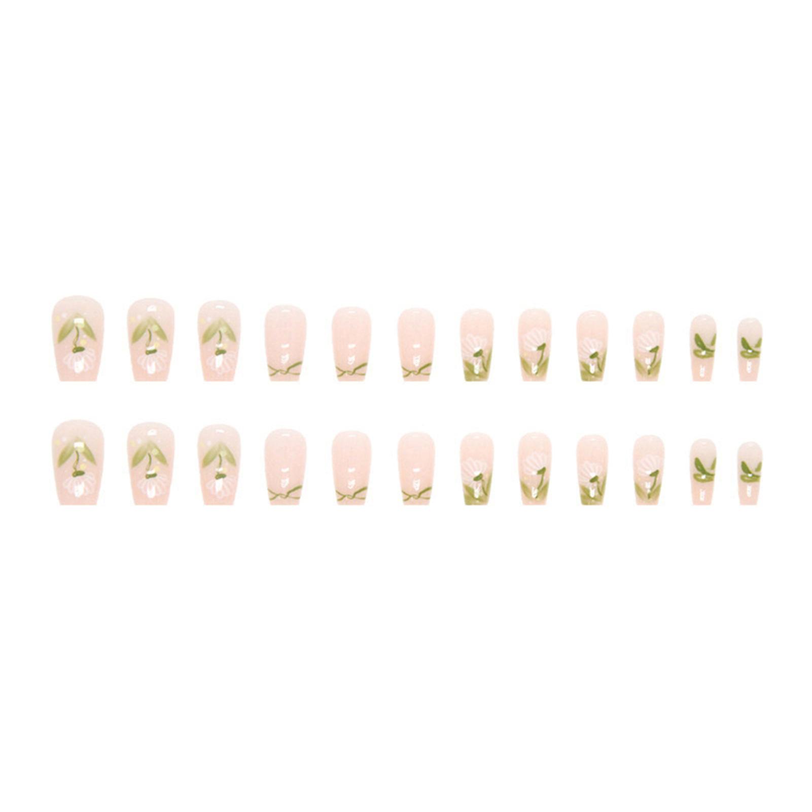 Clear Flowers Artificial Nails Sweet & Charming Reusable False Nails