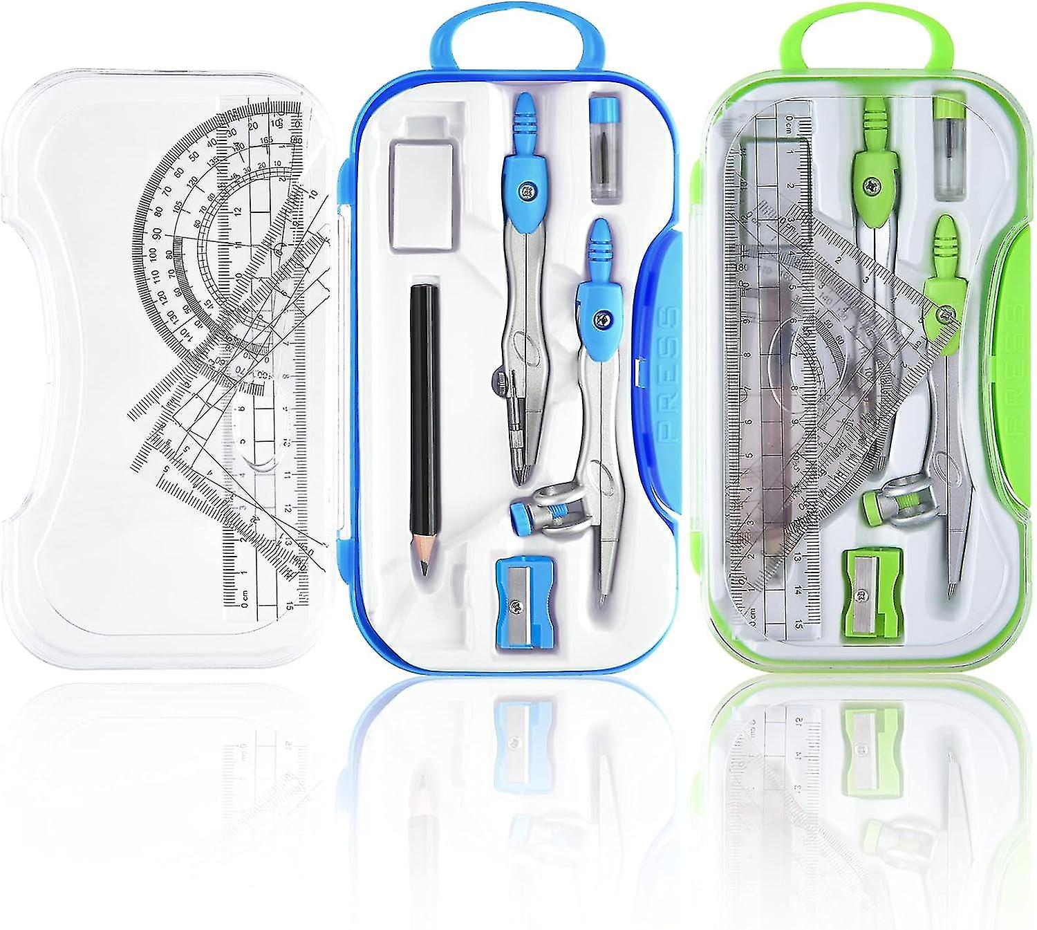 Compass Ruler Set Triangle Ruler Protractor Drawing Tool (green) 2 Pieces