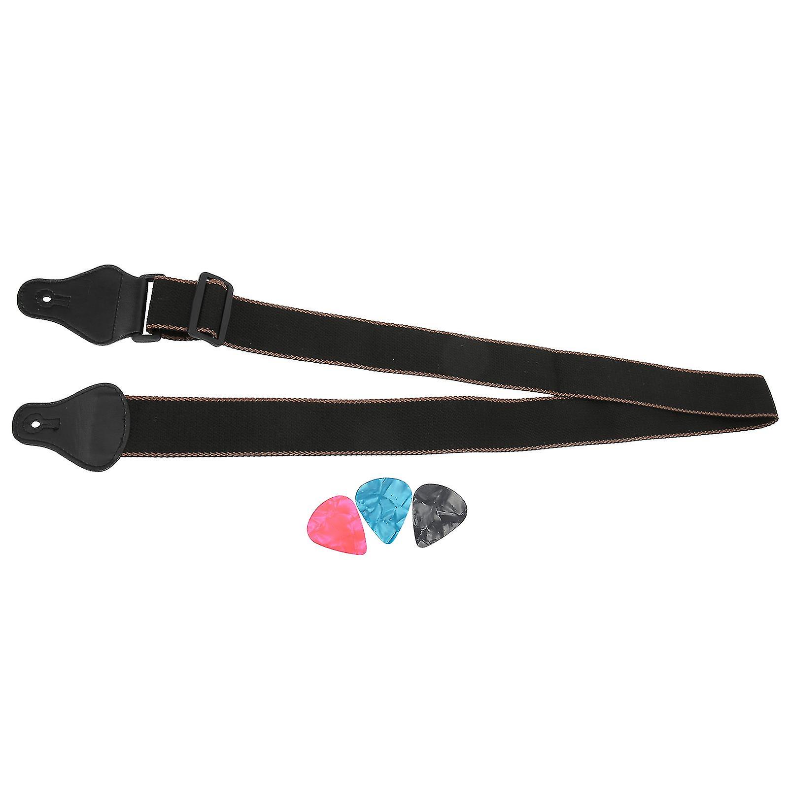 Sangle de guitare réglable en coton, kit de médiators en celluloïd, accessoires pour instruments à cordes (médiators noirs)