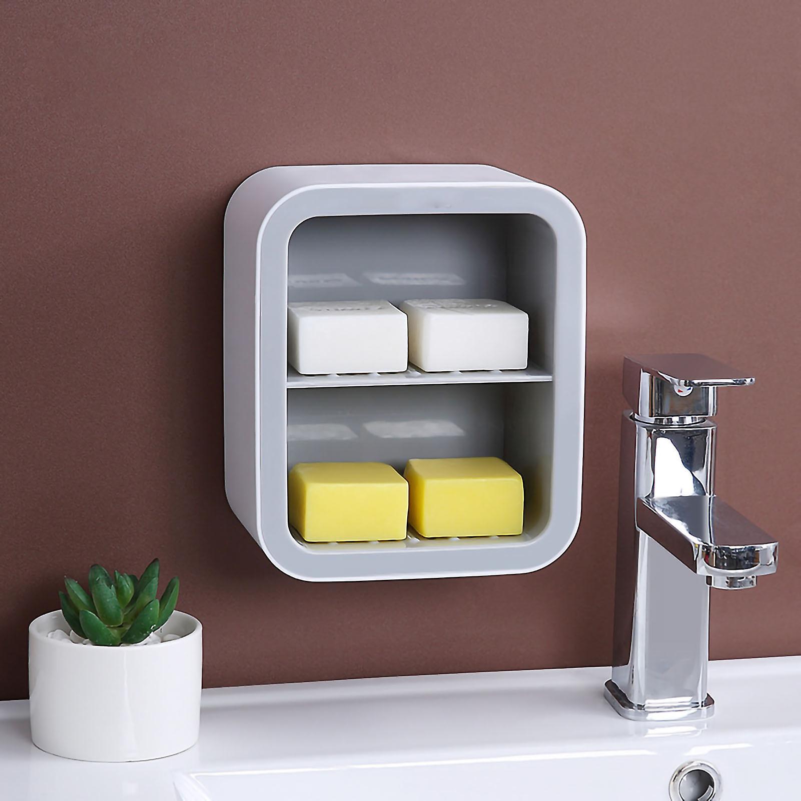 Wall Mount Soap Rack Drain Toilet Suction Disc Punch Free Box Student Dormitory Supplies Nordic 2 Layer Gray