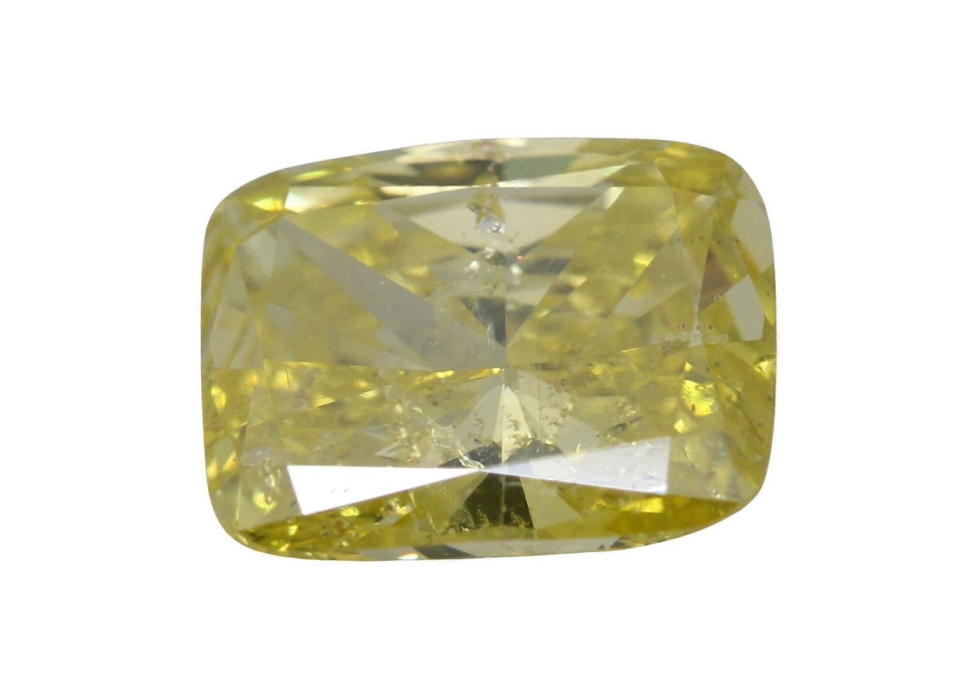 Cushion Natural Mined Loose Diamond (2.36 Ct Intense Yellow(Irradiated) SI2(Enhanced) Clarity) IGL