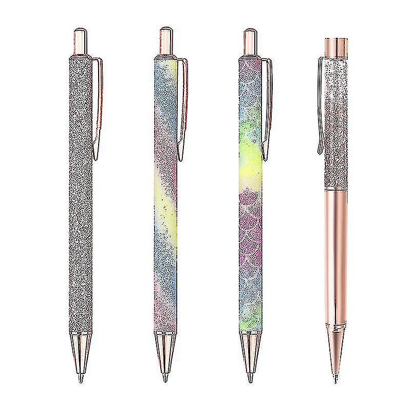 4 قطع أقلام حبر جاف ، أقلام كروية لامعة ذهبية وردية ، قلم معدني قابل للسحب ، حبر أسود نقطة متوسطة 1 مم