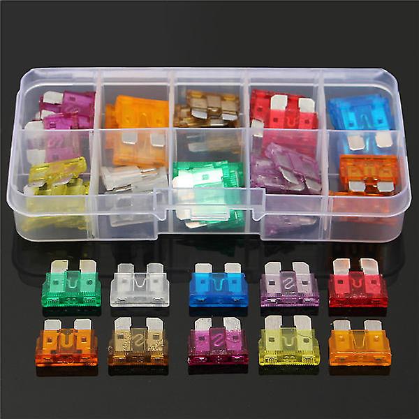 50Pcs 3a-40a Colour Medium Blade Fuses Assortment Kit -10 Sizes
