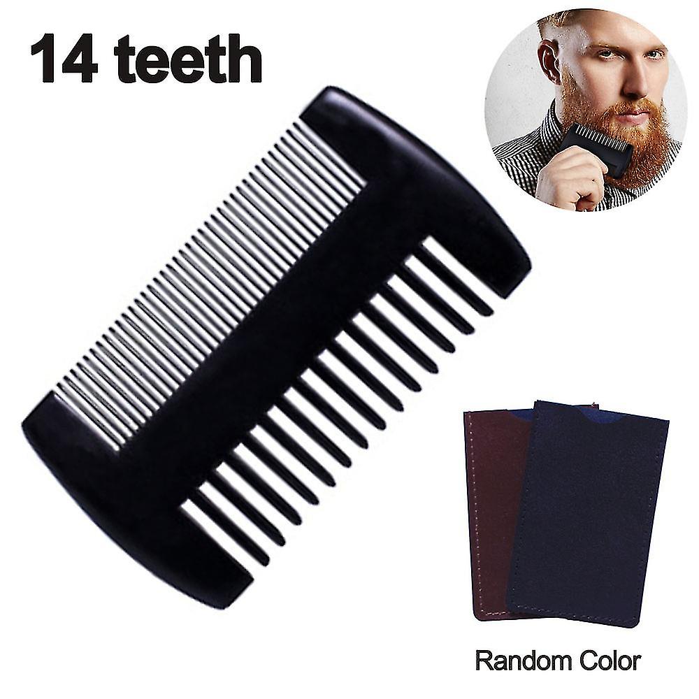 14 Teeth Mustache Comb With Leather Case Pocket Sized Wooden Beard