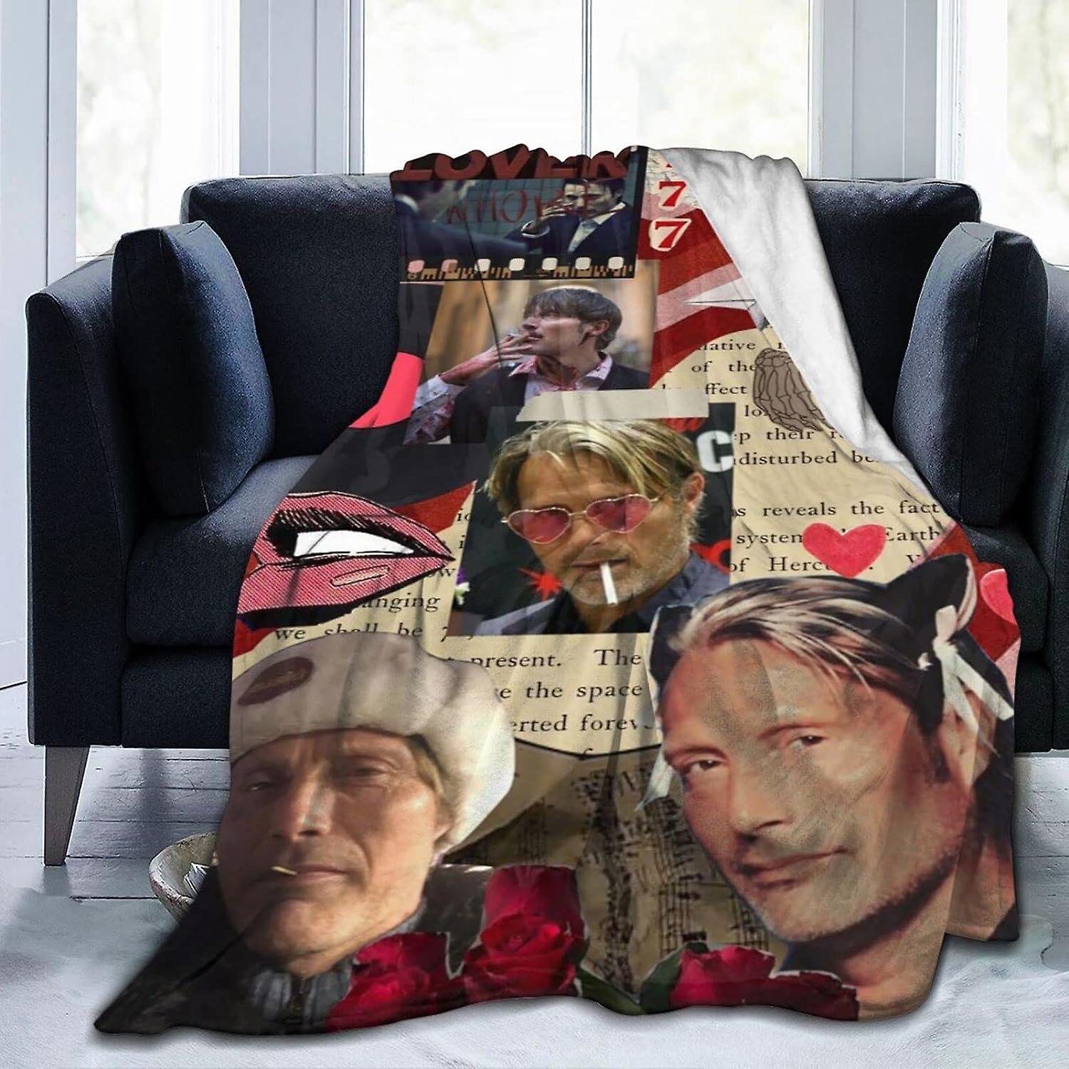 Mads Mikkelsen Blanket ,Lightweight Warm,Ultra-Soft Comfy Flannel Blanket,Microfiber Fleece Blanket,Anti-Pilling Plush Blanket for Couch Bed Sofa (pat