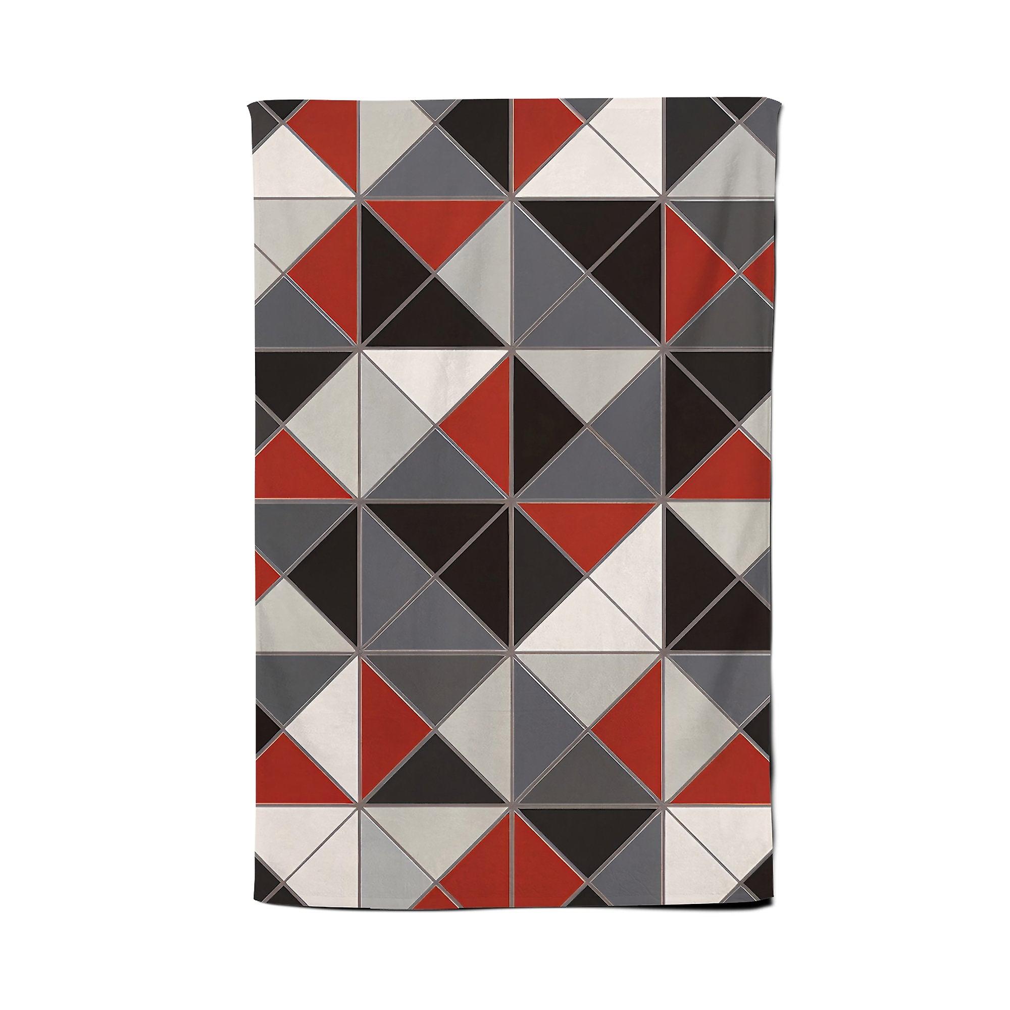 Grey Red Triangle Geometric Tea Towel